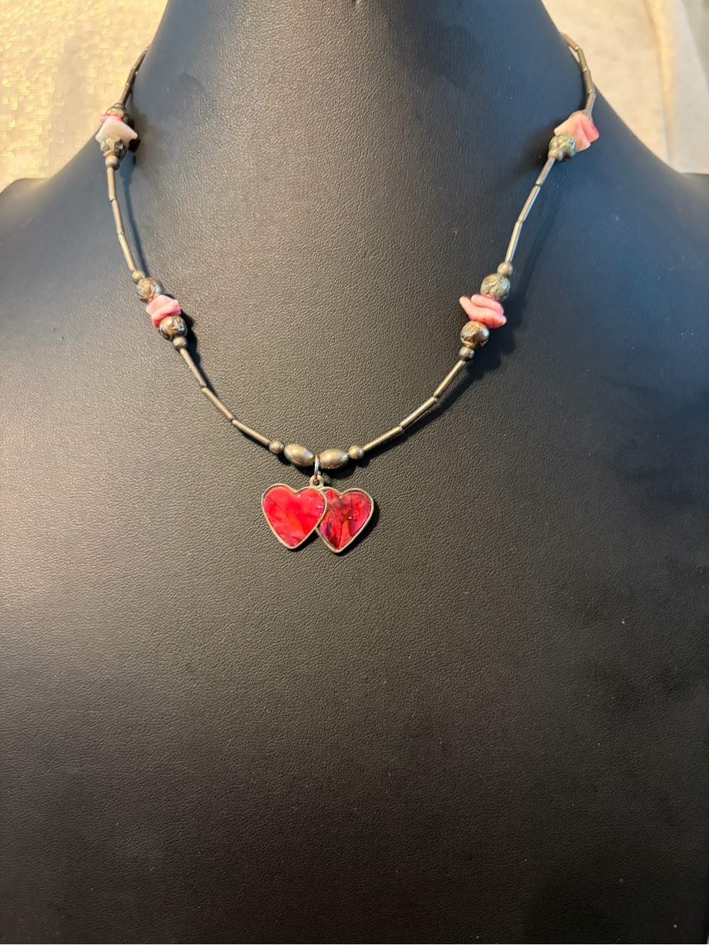 Red Heart Double-Pendant Beaded Necklace - Women Jewelry